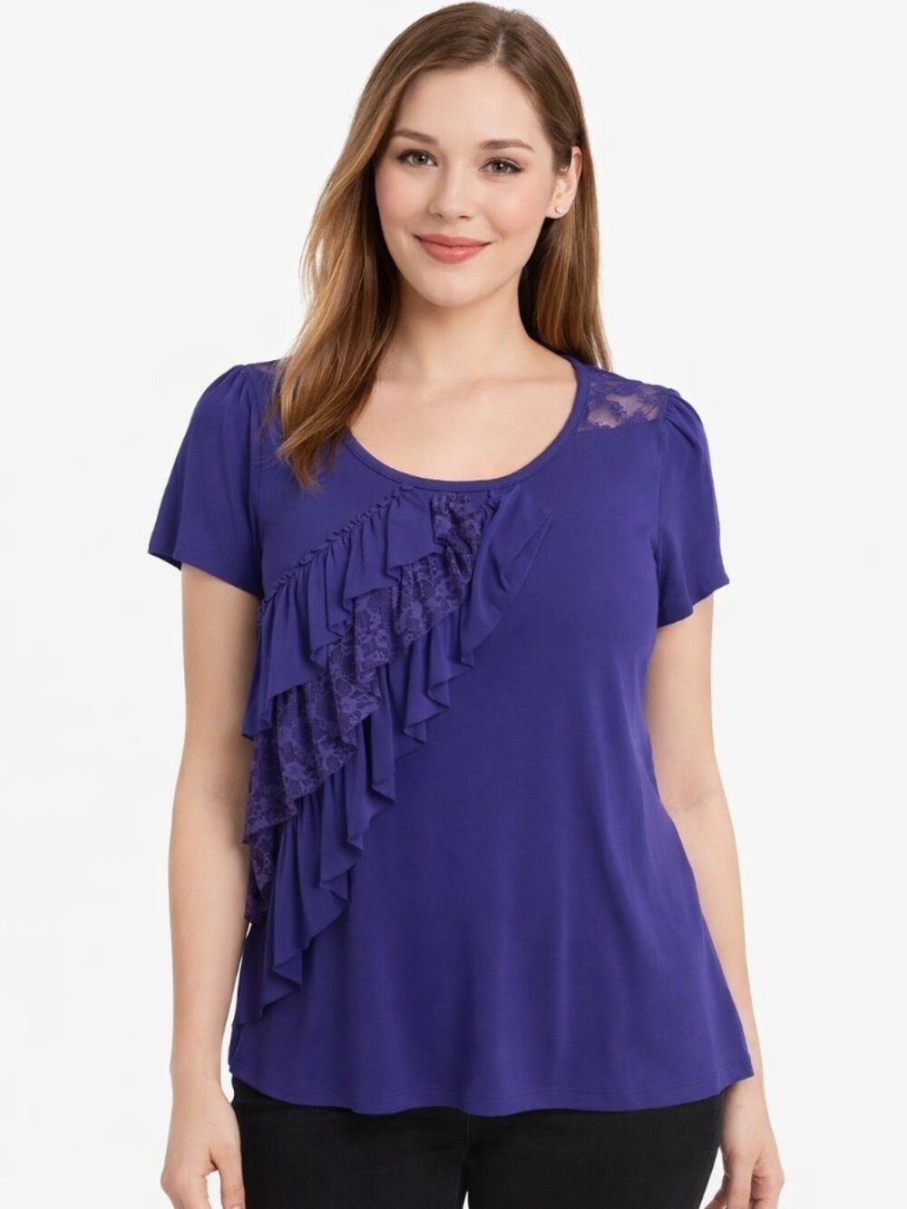 AB Studio Royal Blue Lace Back Ruffle Top Size Medium